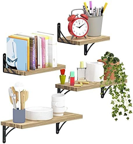 SKATCO Versatile Floating Shelves Set. 4 Multi-Length Wooden Shelves for Wall with Floating Shelf... | Amazon (UK)