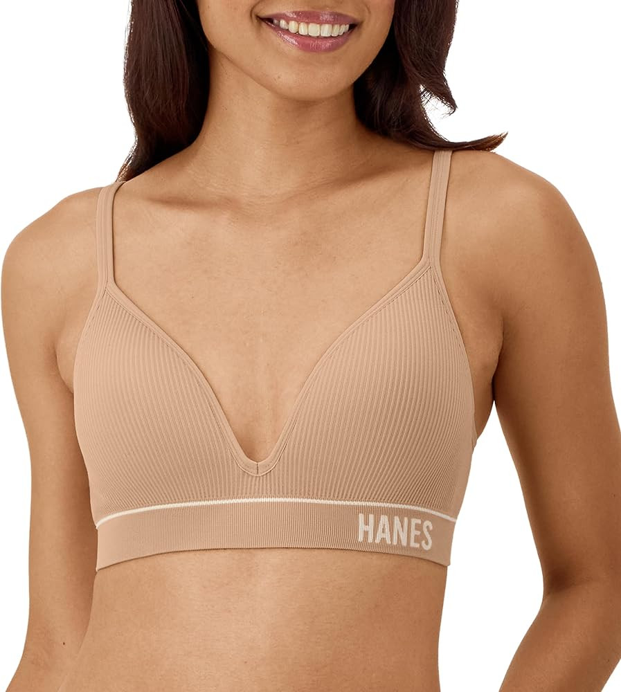 Hanes Women's Originals Seamless Wireless Bra, ComfortFlex Fit, Rib Contour Bra, Full Coverage | Amazon (US)