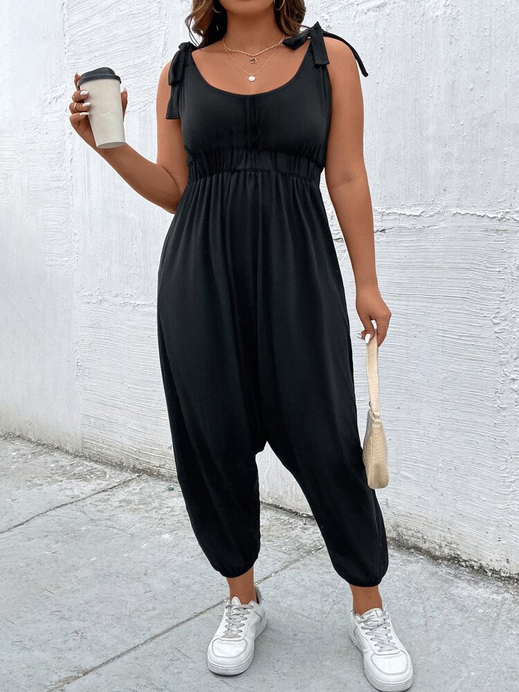 Plus Tie Shoulder Backless Solid Jumpsuit
       
              
              $17.99  
        $... | SHEIN