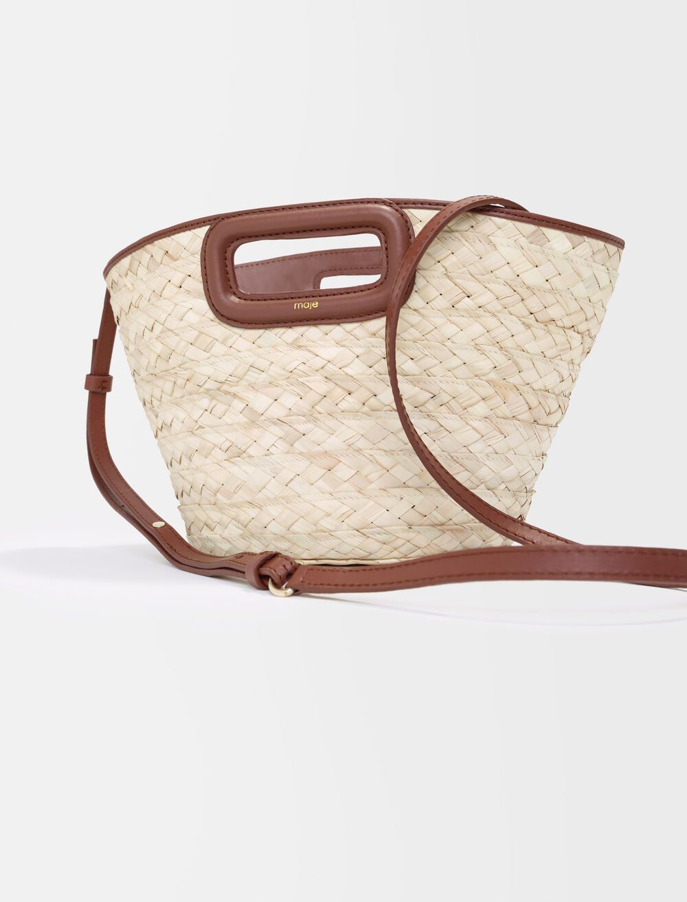 222MMINIBASKET Woven palm and leather mini basket bag | Maje EU