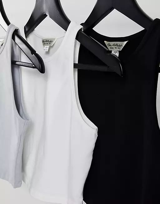 Miss Selfridge 3 pack sleeveless 90s neck crop top | ASOS (Global)