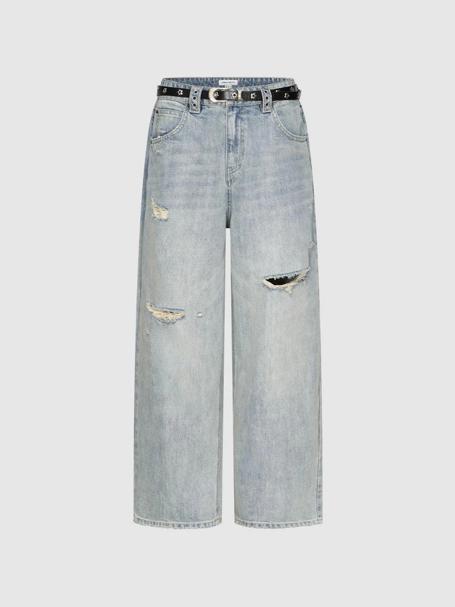 Belted Raw Detail Jeans | Urban Revivo