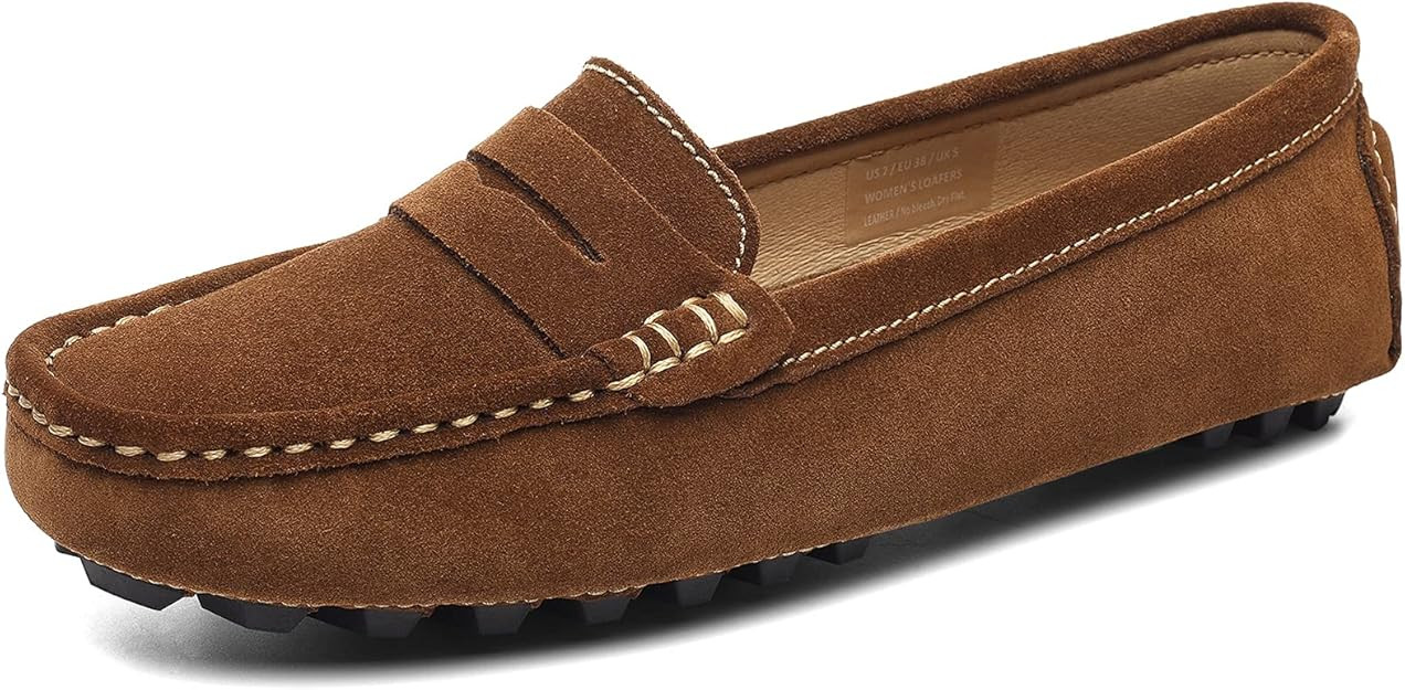 Osslue Women's Suede Leather Casual Penny Loafers Retro Ladies Moccasins Driving Mocs Comfort Sli... | Amazon (US)