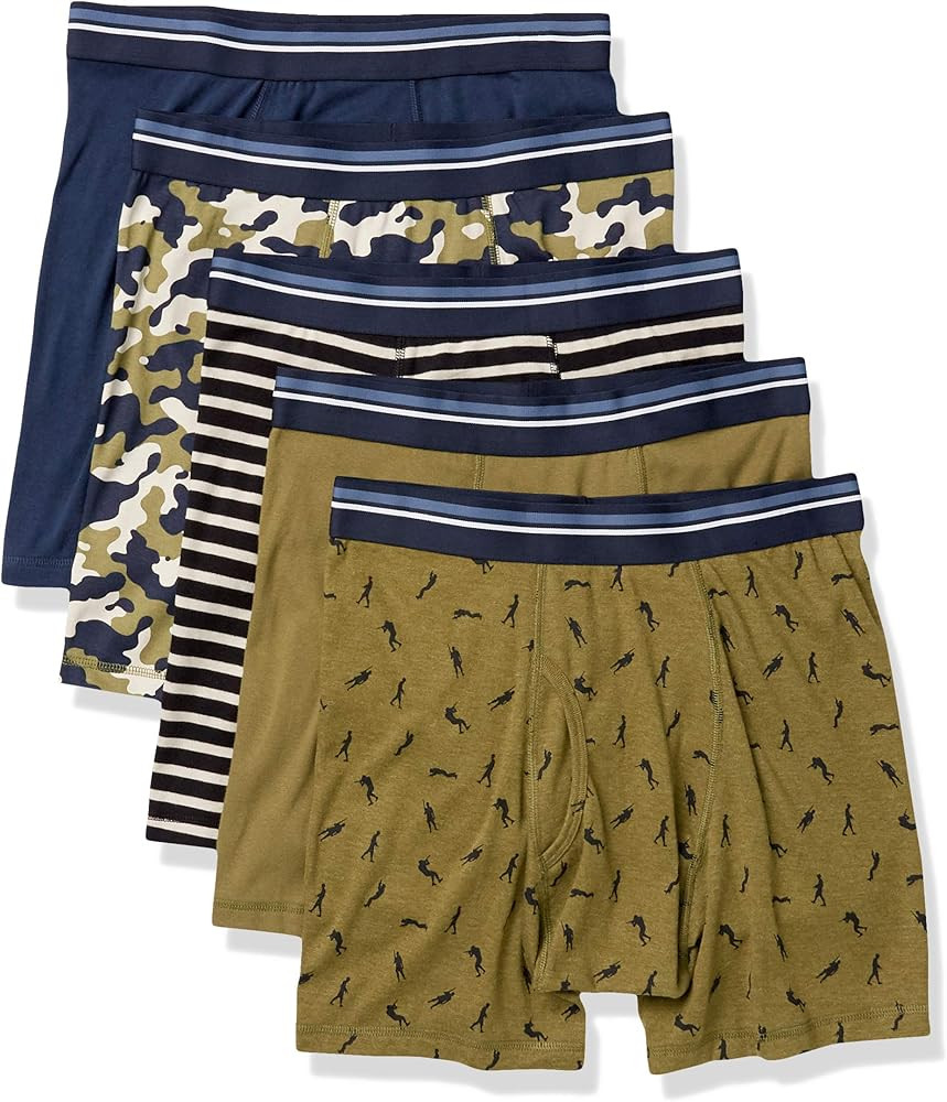 Amazon Essentials Men's Comfortable Cotton Tag-Free Boxer Brief, Pack of 5 | Amazon (US)