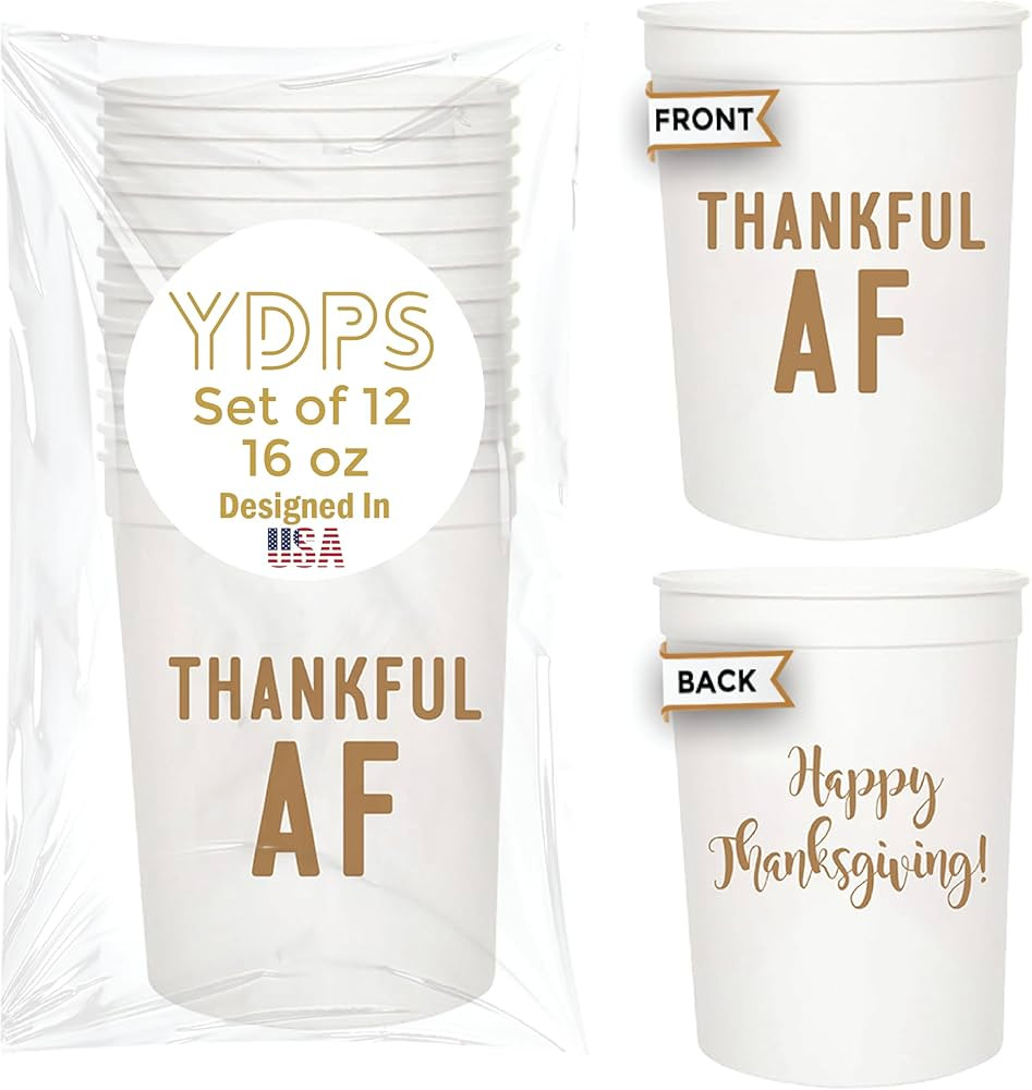 Your Dream Party Shop Thanksgiving Cups, Thankful AF,12 Pcs Friendsgiving Cups, 16 oz Thanksgivin... | Amazon (US)