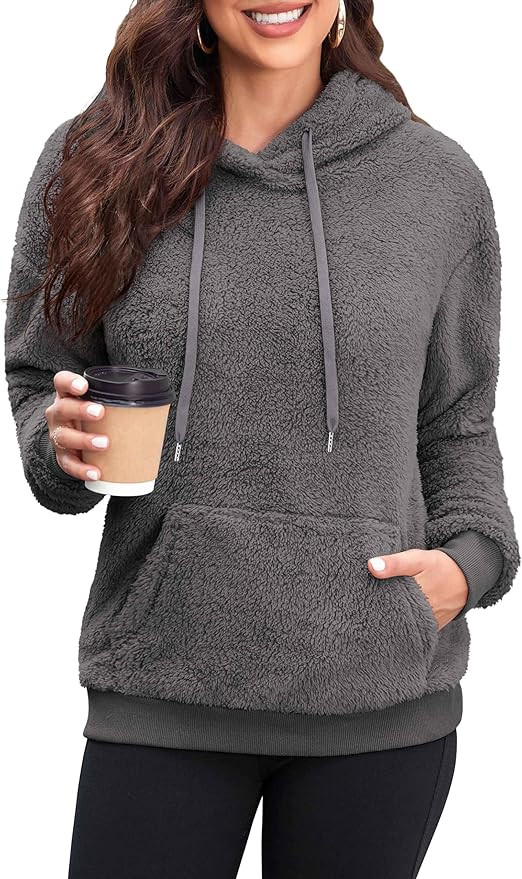 Neineiwu Womens Casual Sherpa Hoodies Fleece Sweatshirts Fuzzy Pullover Fluffy Outerwear with Poc... | Amazon (US)