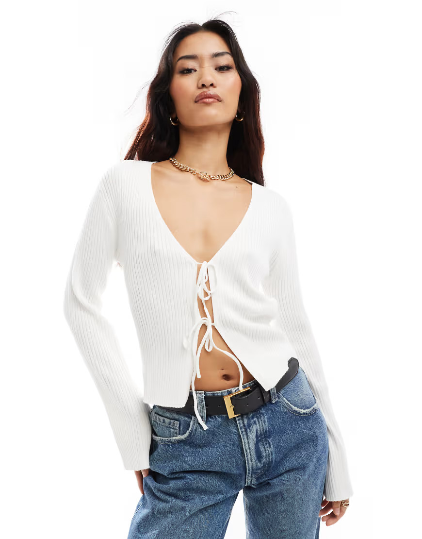 YAS tie front cardigan in white - WHITE | ASOS (Global)