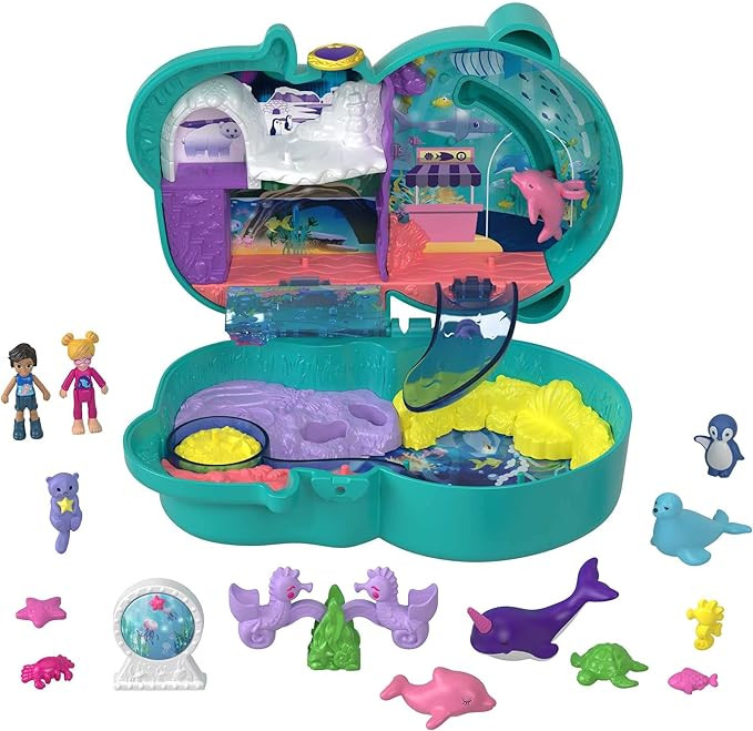 Polly Pocket Otter Aquarium Compact, Aquarium Theme with Micro Polly & Nicolas Dolls, 5 Reveals &... | Amazon (US)