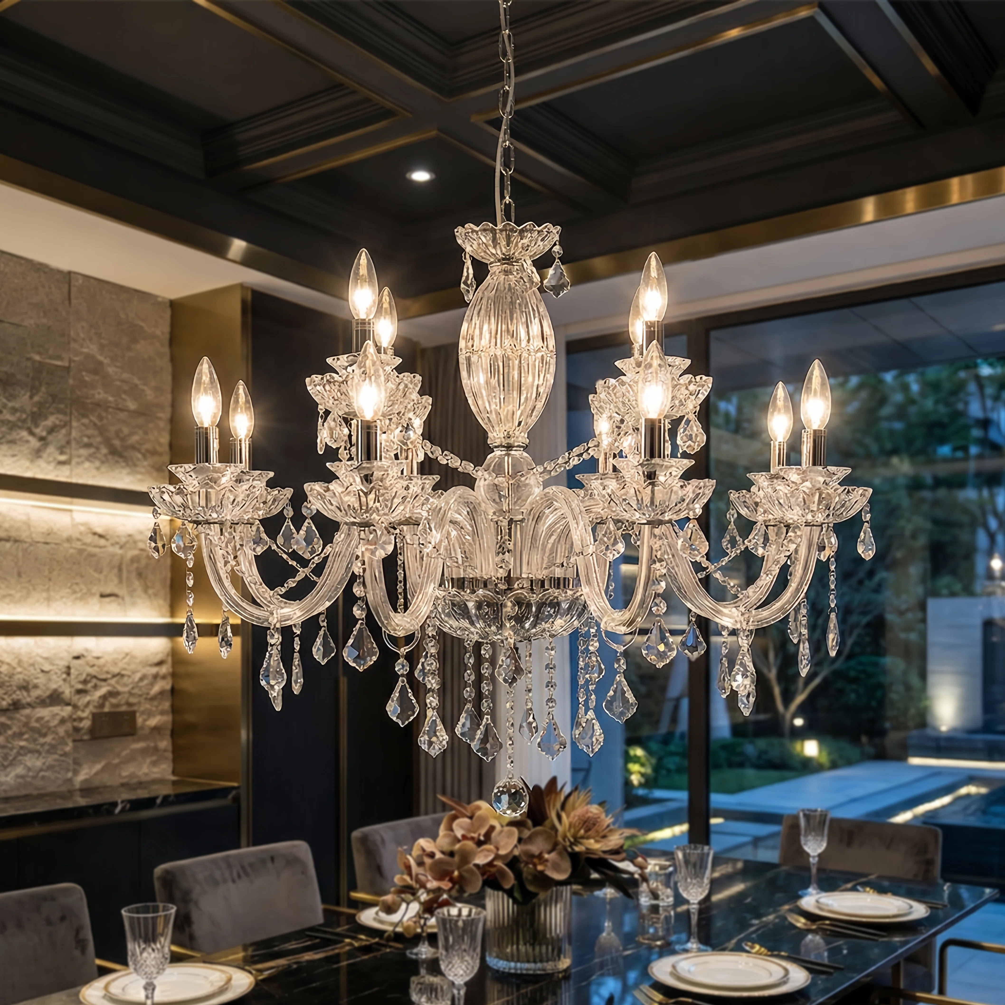Mondeja 12-Light 30"W Electroplated Chrome Crystal And Glass Modern/Classic Chandelier | Wayfair North America