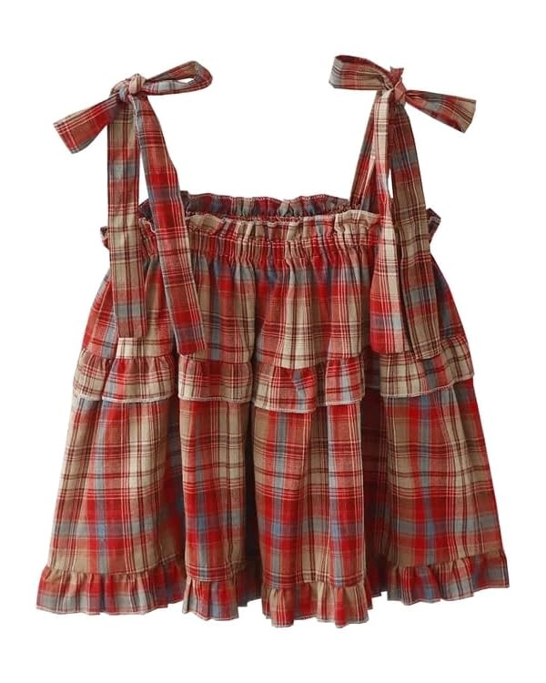 Women's Camisole Tank Tops Red Plaid Camisoles Women Vintage Ruffles Cute Girlish Cropped Tops Ho... | Amazon (US)