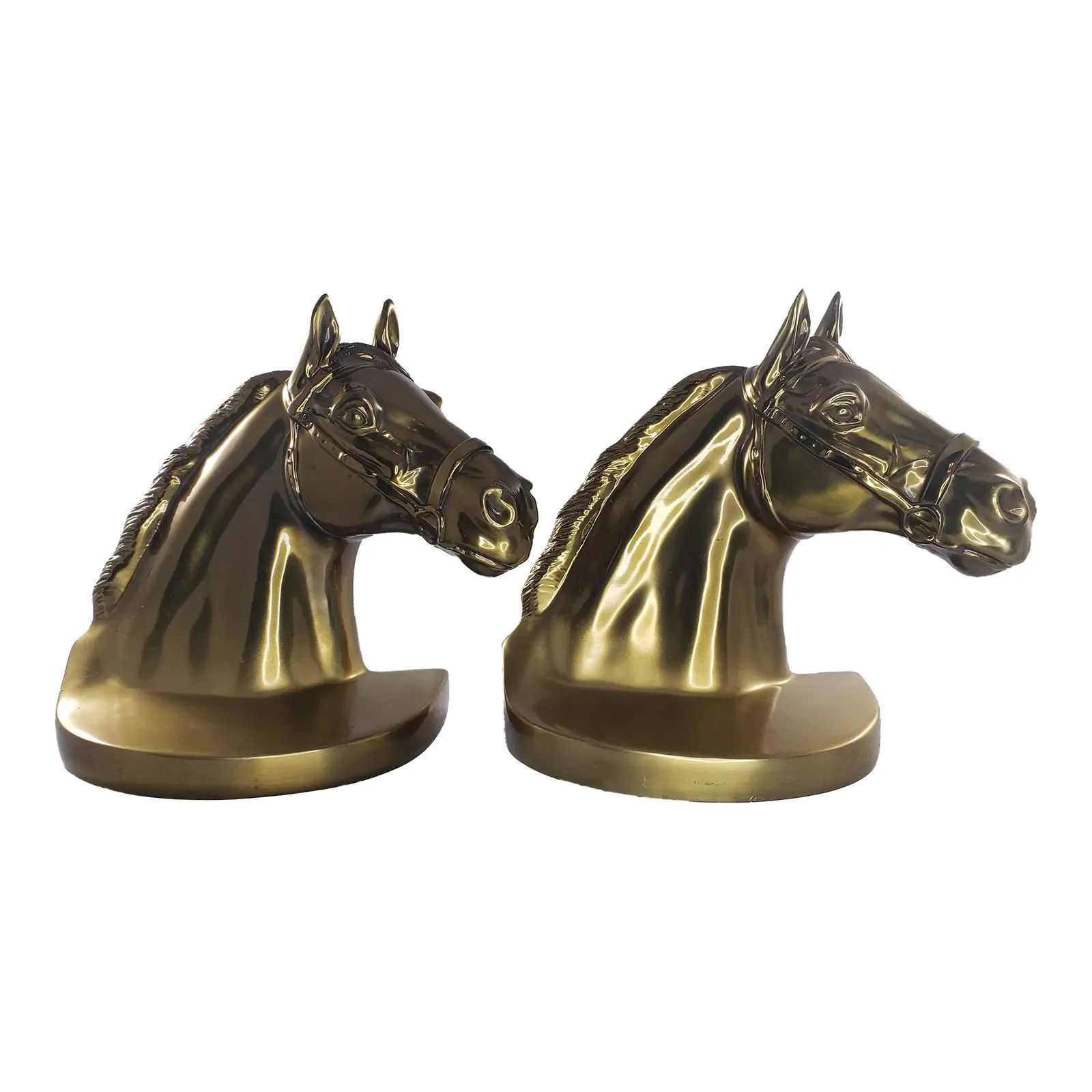 Vintage Pmc 89b Horse Head Brass Gold Tone Bookends- a Pair | Chairish