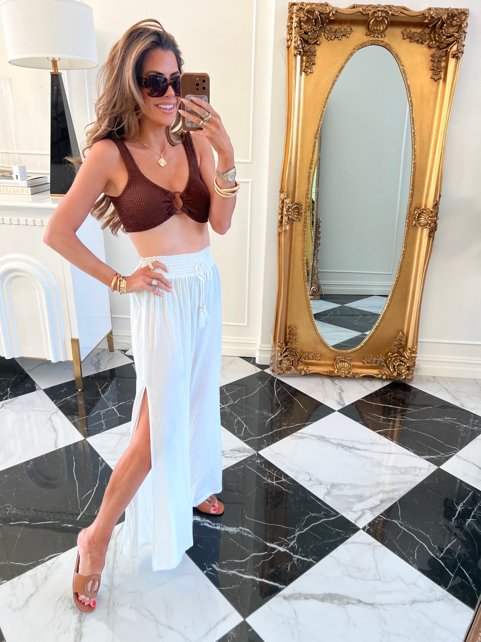 Wearing a size small in pants

Walmart fashion, brown swimsuit, linen pants, beach outfit, beach pants, Steve Madden sandals, hunza g, Chanel sunglasses, vacation inspo, resort wear, Emily Ann Gemma 

#LTKstyletip