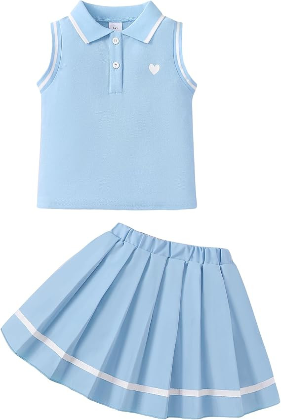 Kucnuzki Little Girls Clothes Toddler Outfit Polo Sleeveless Shirt Spring Tank Tops Pleated Skirt... | Amazon (US)