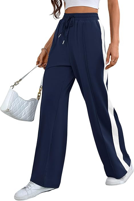 Wide Leg Sweatpants Women High Waisted Baggy Sweat Pants Active Striped Track Pants with Pockets | Amazon (US)