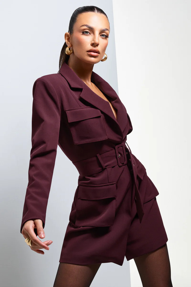 Genesis | Plum Belted Utility Blazer Dress | Club L London