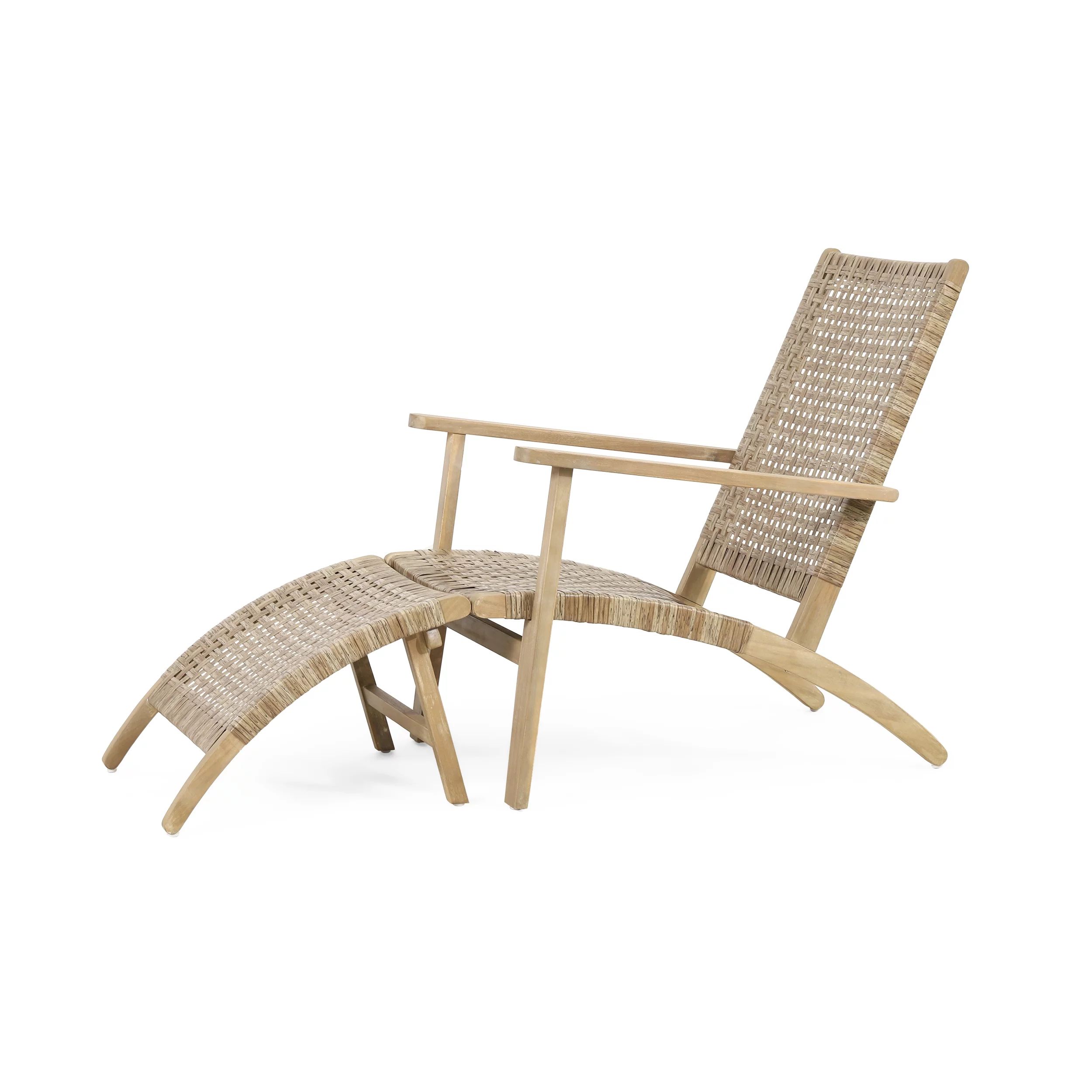 Noble House with Ottoman Acacia Wood Outdoor Lounge Chair - Light Brown | Walmart (US)