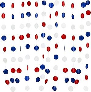 4Pcs Red White Blue Patriotic Circle Dots Garland, 4th of July Garland Decorations, Red White Blu... | Amazon (US)