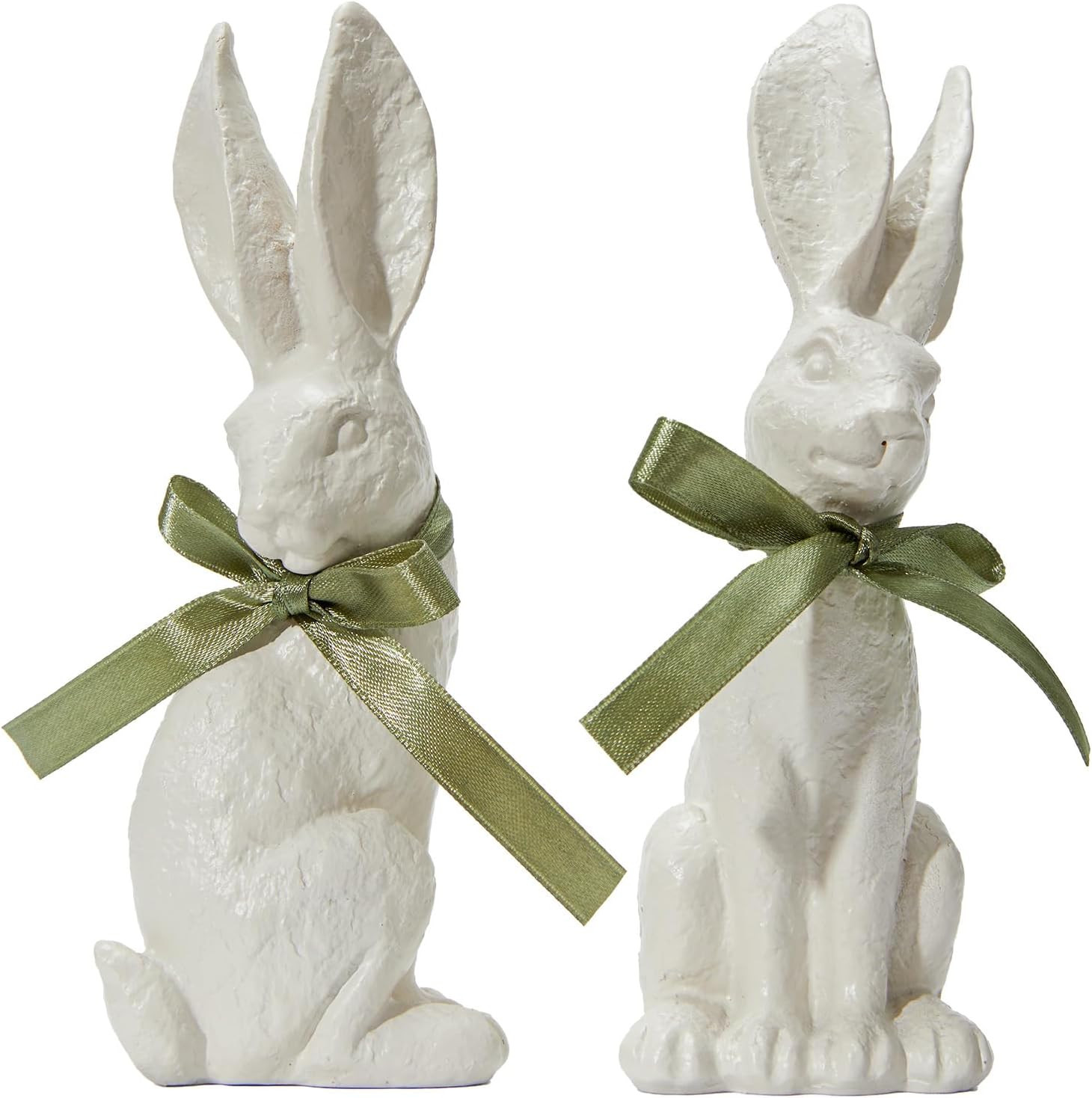 WDS WONDROUS Easter Decorations Bunny Figurines Set, Realistic Bunnies 2-Pcs White Resin Textured... | Amazon (US)