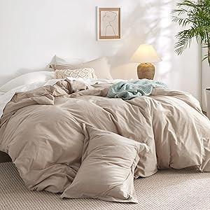 Bedsure 100% Washed Cotton Duvet Cover Queen - Warm Sand Minimalist Cotton Duvet Cover Set Linen ... | Amazon (US)