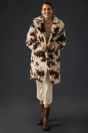 By Anthropologie Cow-Print Faux Fur Coat | Anthropologie (US)