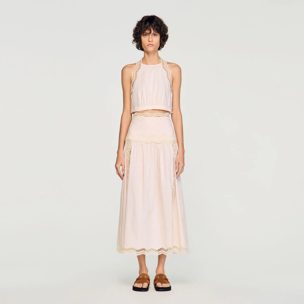 Cotton crop top with lace trim | Sandro US | Sandro-Paris US
