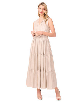 Women's Linen Tiered Ruffle Maxi Dress | Macy's