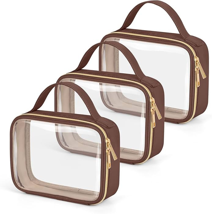 Wedama TSA Approved Toiletry Bag, 3 Pack Clear Makeup Bags with Handles, Quart Size PVC Clear Cos... | Amazon (US)