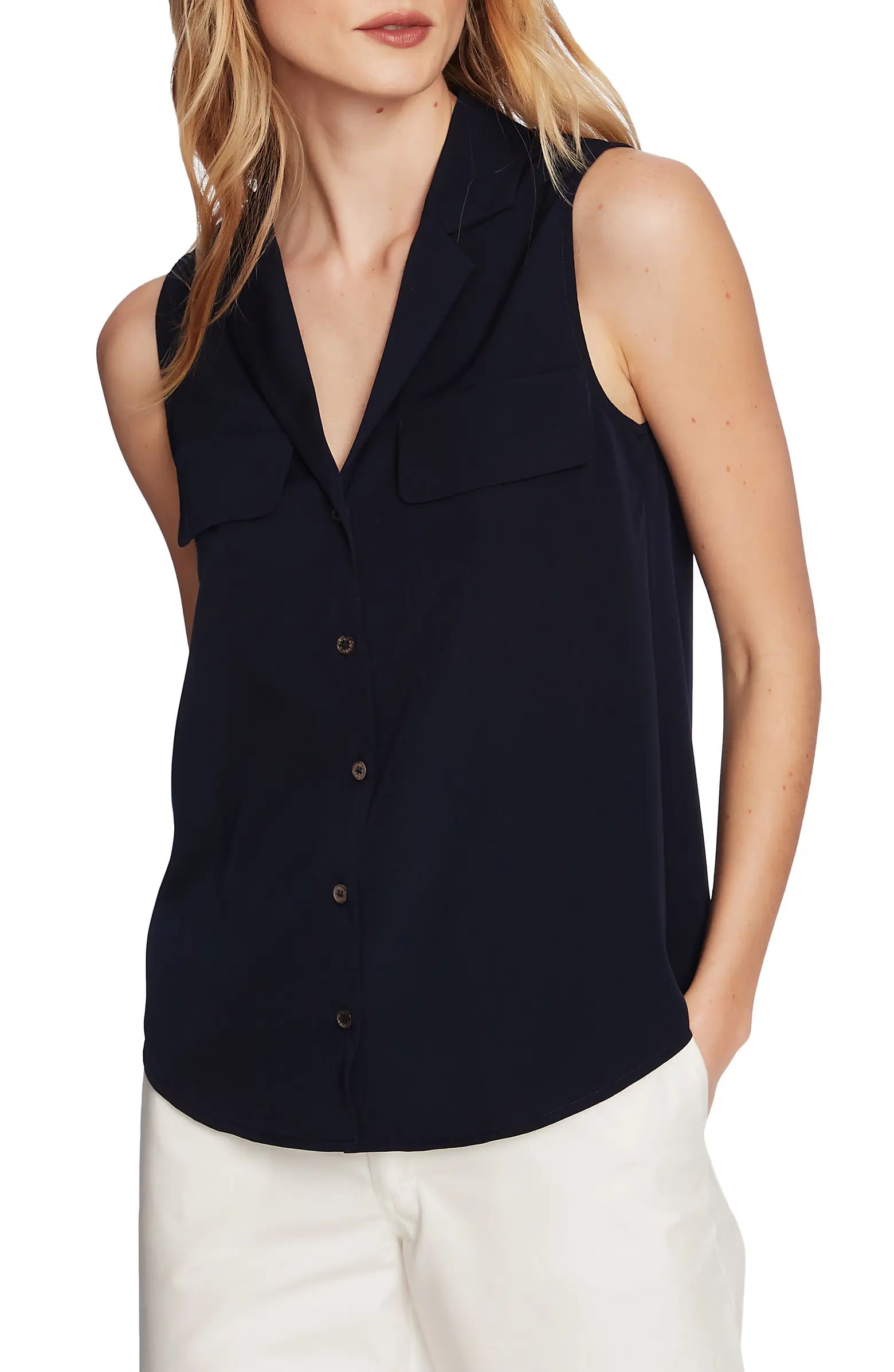 Collared Button Front Sleeveless Shirt | Nordstrom