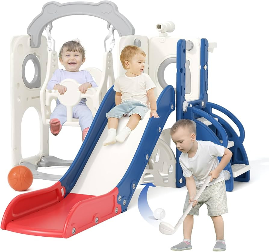 KORIMEFA 8 in 1 Toddler Slide and Swing Set for Toddler Age 1-3 Years, Toddles Playset Playground... | Amazon (US)