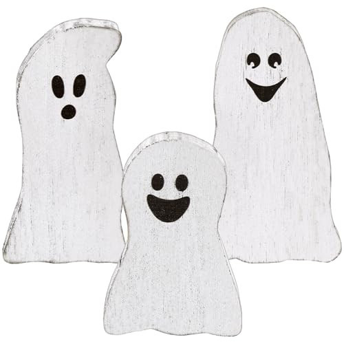 Suzile 3 Pcs Halloween Ghost Decor Table Decorations Wooden Boo Sign Centerpieces Cute Ghost Tiered Tray Decor Rustic Farmhouse Supplies for Halloween Fall Party Shelf Photo Prop Display Home | Amazon (US)