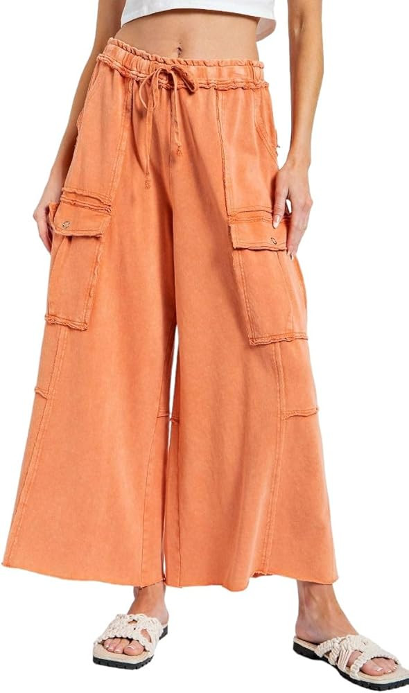 Easel Game On Washed Wide Leg Cargo Pants | Amazon (US)
