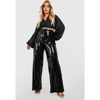 boohoo Women's Plus Sequin Wide Leg Trousers in Black | Size: 20 | Woven | boohoo (US & Canada)