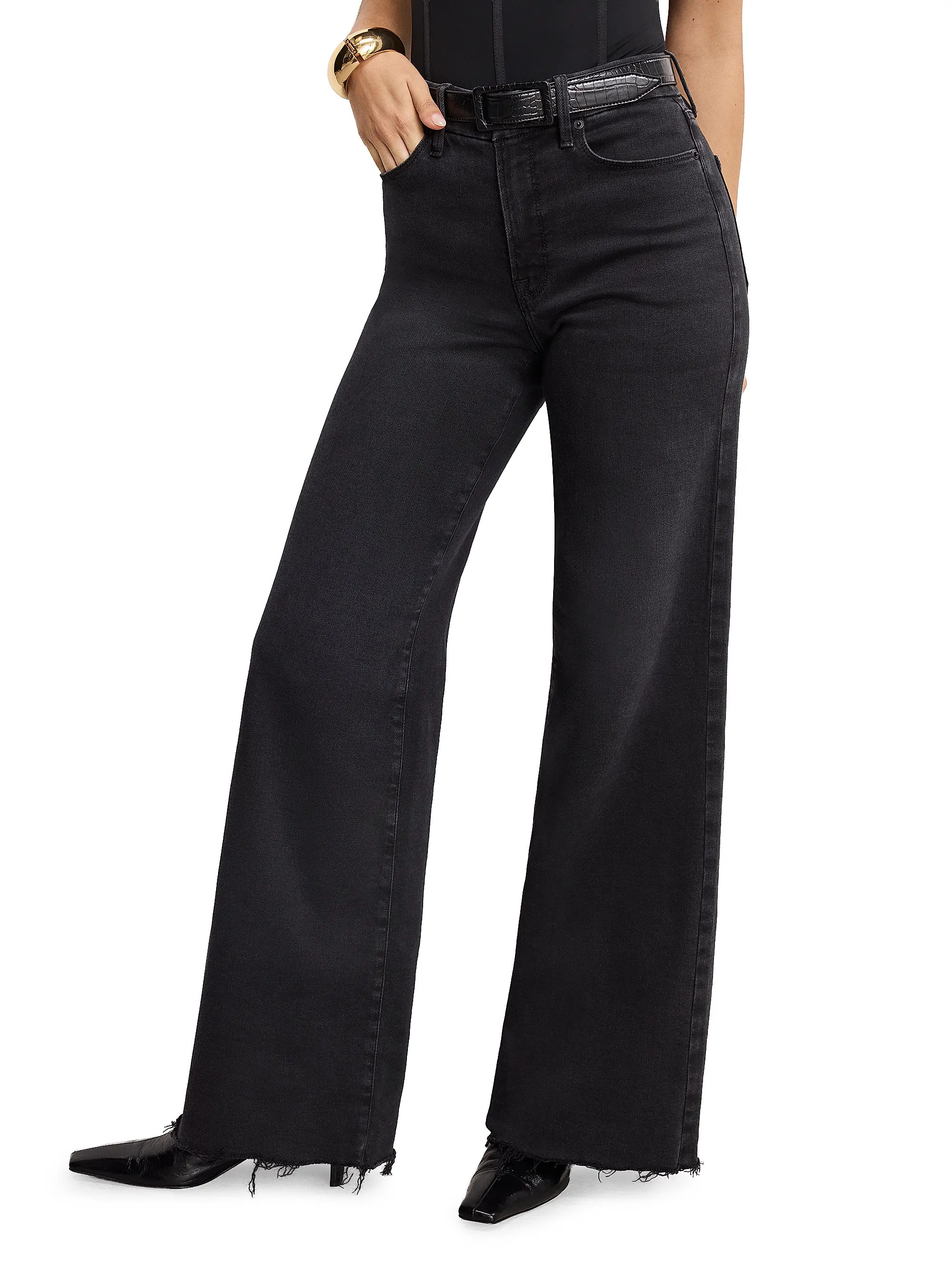 Good American Soft Tech Good Waist Palazzo Jeans | Saks Fifth Avenue | Saks Fifth Avenue