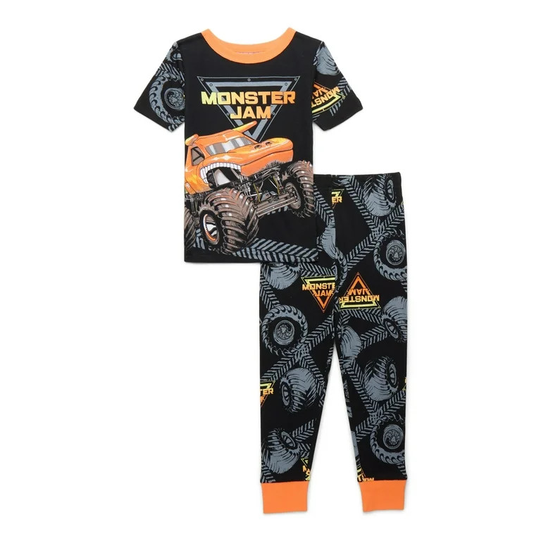 Monster Jam Short Sleeve Top and Pants, 2-Piece Pajama Set, Sizes 4-12 - Walmart.com | Walmart (US)