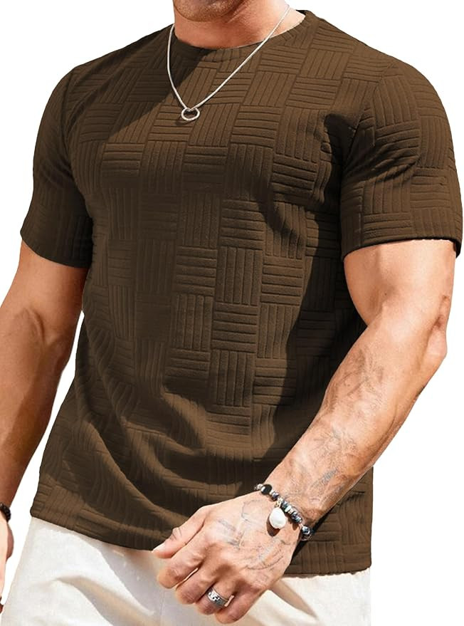 JMIERR Mens T-Shirt Casual Stretch Solid Crewneck Short Sleeve Tees Textured Shirts | Amazon (US)
