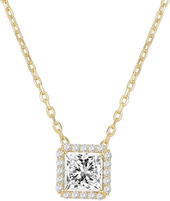 PAVOI 14K Gold Plated Post Faux Diamond Round Solitaire Pendant Halo Necklace | Gold Necklace for... | Amazon (US)