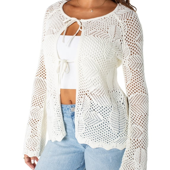 Celebrity Pink Women's Long Tie Front Crochet Cardigan, Sizes XS-XXXL | Walmart (US)