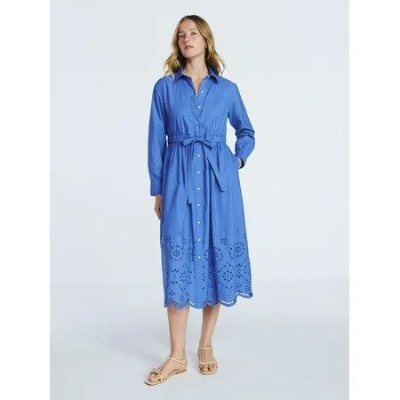 Free Assembly Women’s and Women s Plus Cotton Eyelet Maxi Shirtdress Sizes XS-4X | Walmart (US)