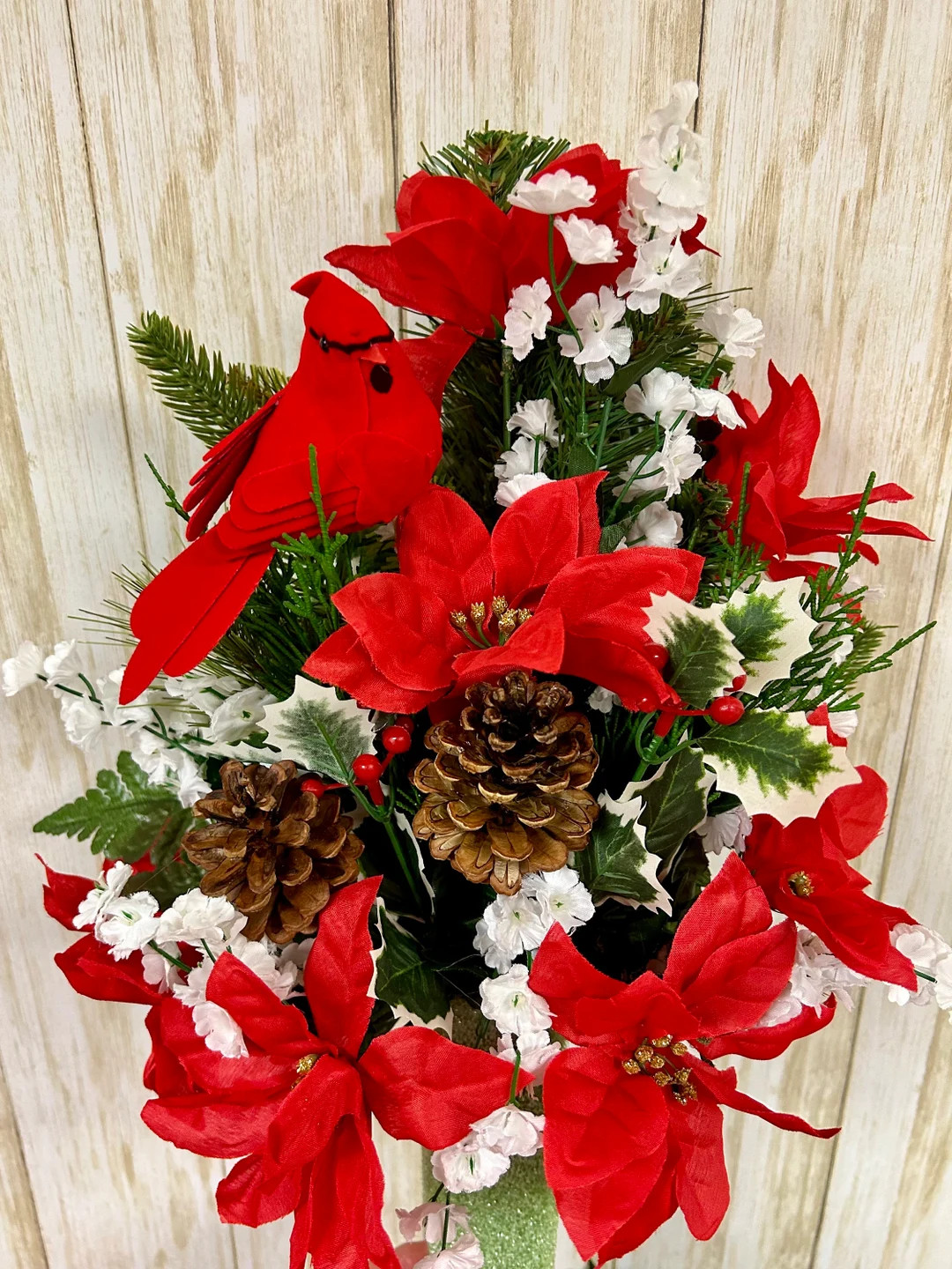 Red Cardinal Christmas, Crypt, Gravesite, Memorial, Funeral Flowers, Arrangement, Cemetery Decora... | Etsy (US)