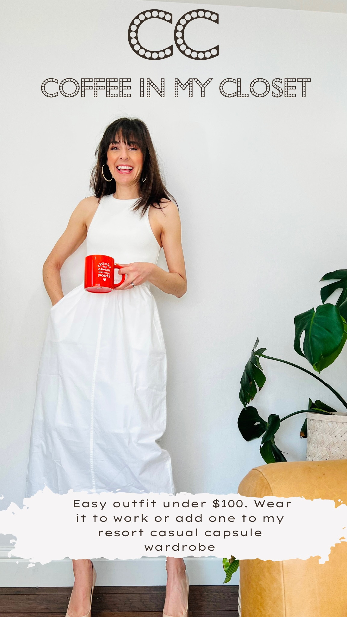 An entire outfit under $100 that you can wear to work or use as part of my resort casual capsule wardrobe. Shop this episode of coffee in my closet from Instagram now with LTK and subscribe to closetchoreography.com to get the full round up this weekend.