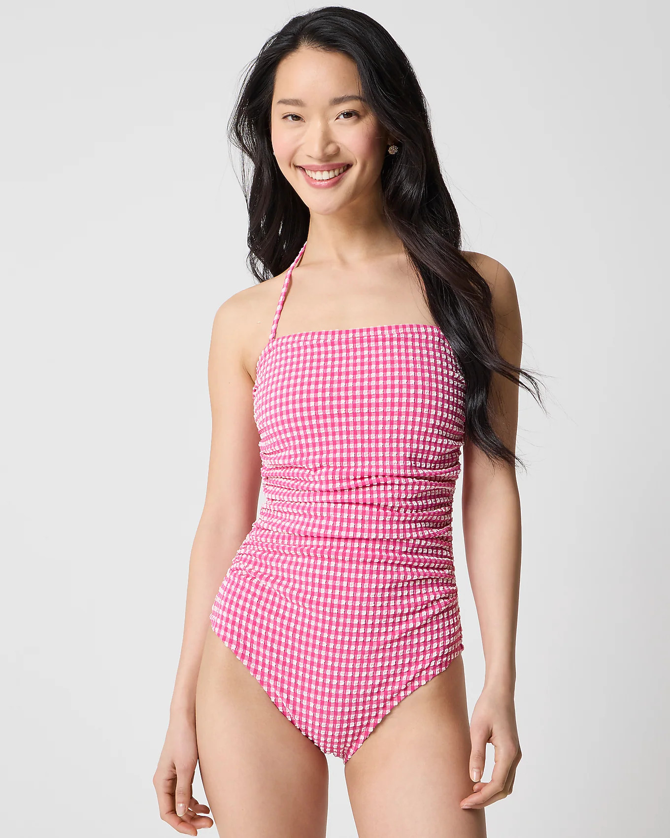 Strapless seersucker one-piece swimsuit | J.Crew Factory
