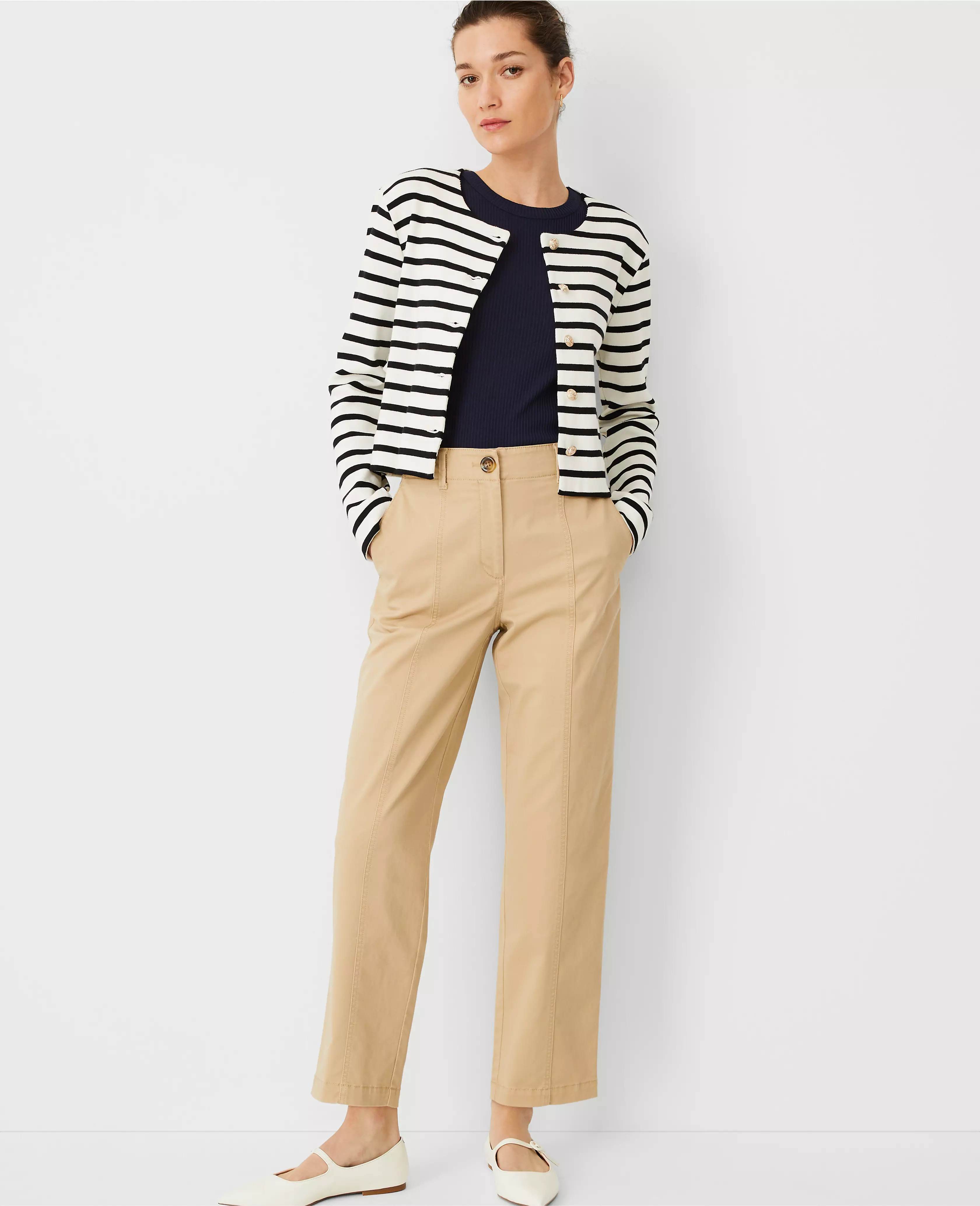 AT Weekend Seamed High Rise Straight Ankle Pants in Chino | Ann Taylor (US)