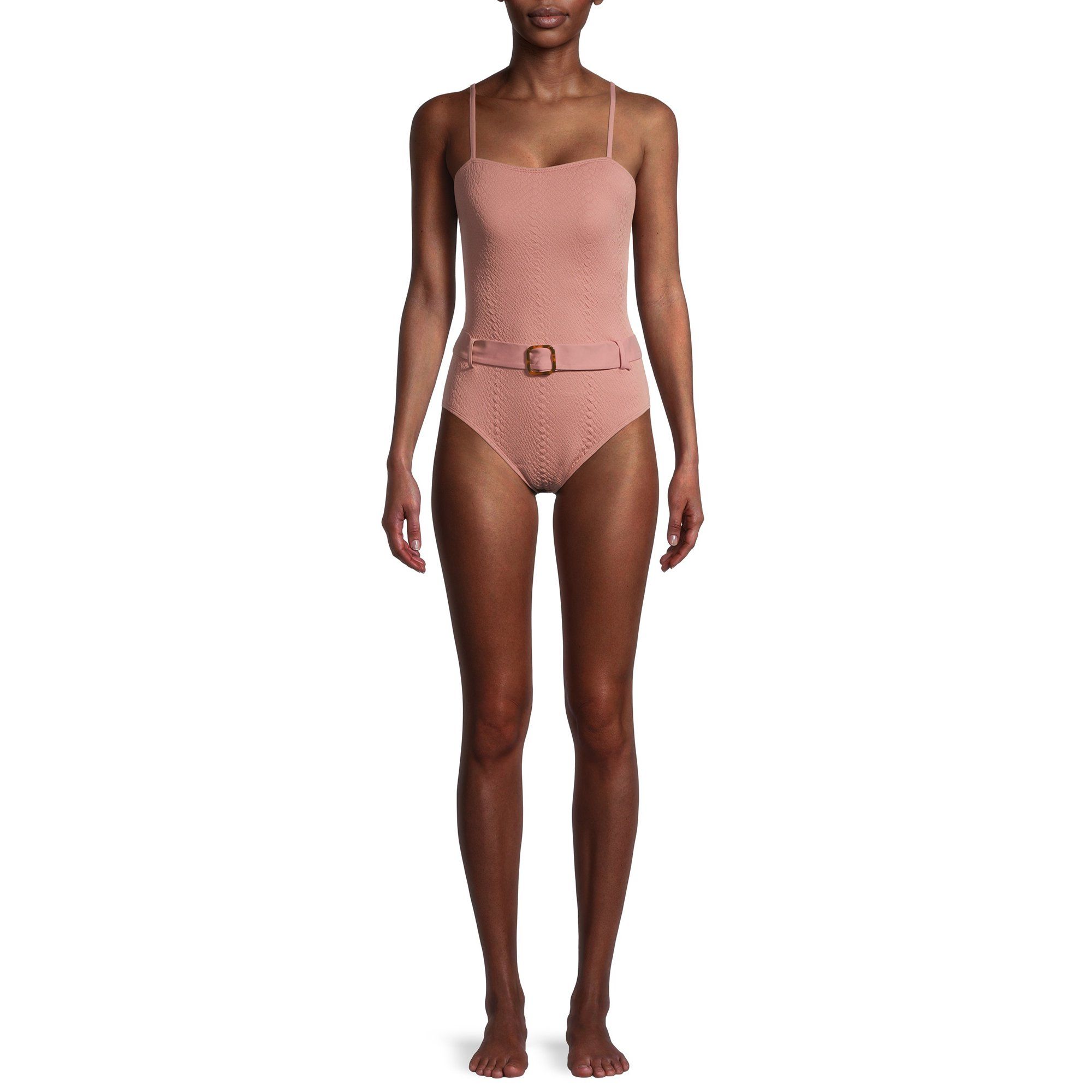 Time and Tru Women's Snake Texture One-Piece Swimsuit with Belt | Walmart (US)