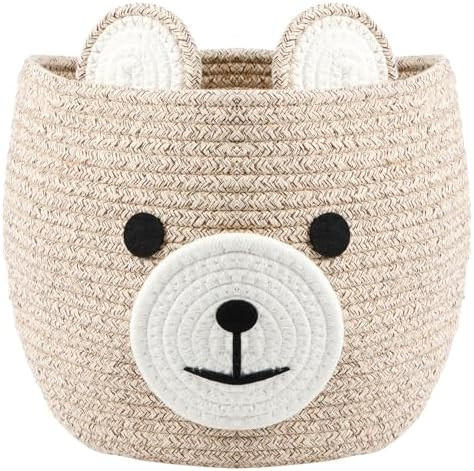 Bear Storage Basket Cotton Rope Babies Basket 27×27×22cm Large Capacity Laundry Baskets Baby Ba... | Amazon (UK)