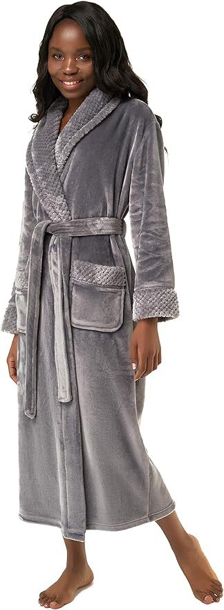 Women's Plush Soft Warm Fleece Bathrobe, Comfy Womens Robe | Amazon (US)