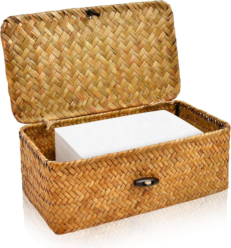 Dryer Sheet Holder, Woven Seagrass Dryer Sheet Container with Lid, Farmhouse Dryer Sheet Box Deco... | Amazon (US)
