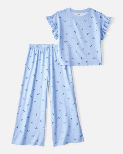 Kid 2-Piece Floral Flutter-Sleeve Pajamas - Blue | Carter's Inc