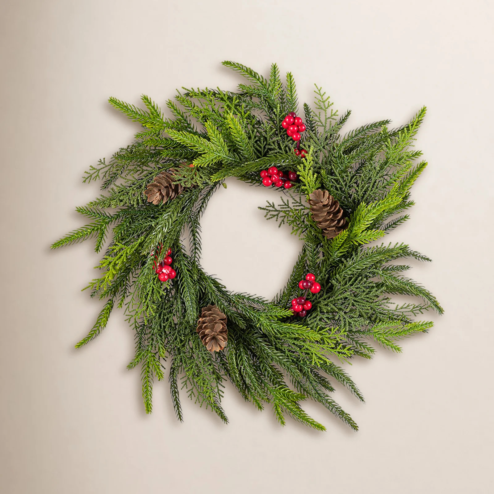 14"D Christmas Mini PE Dripping Wreath With Pinecones And Red Berries | Wayfair North America