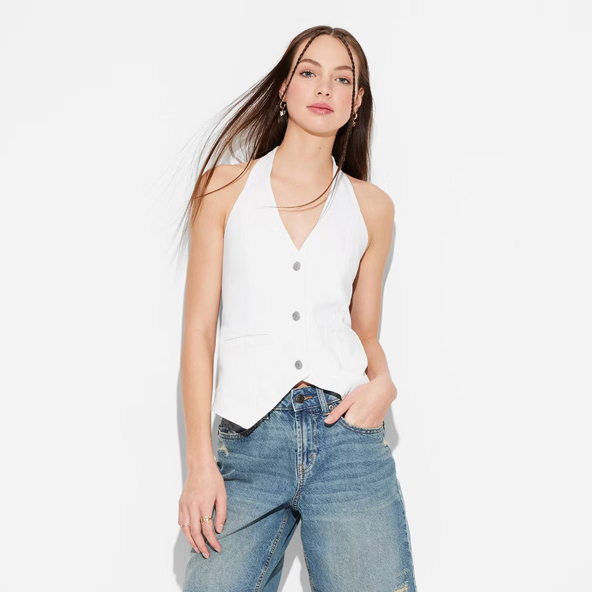 Women's Open-Back Halter Denim Vest - Wild Fable™ White 4X | Target