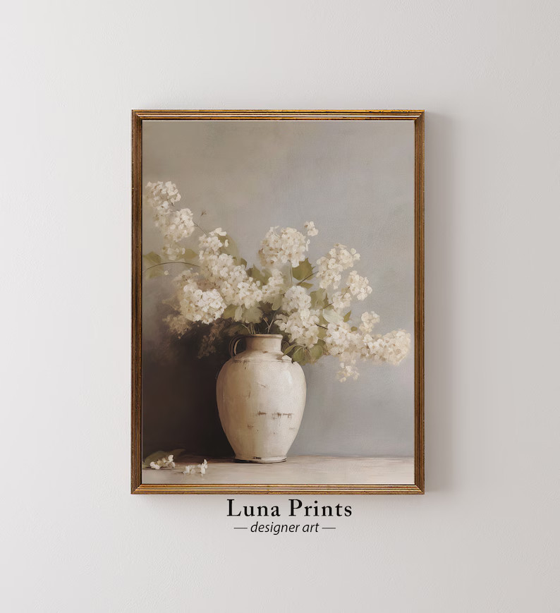 Hydrangeas in Aged Vase Painting, PRINTABLE ART, Muted Toned Floral Art - Etsy | Etsy (US)